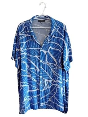 WindRiver Blue Tropical Print Short Sleeve Button-Up Shirt – Plus Size 3XL GUC